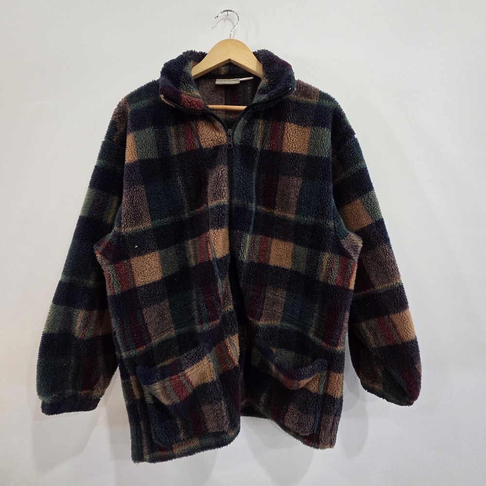 Vtg 90s Coldwater Creek Oversized Fuzzy  Full Zip Sherpa Jacket Size Med